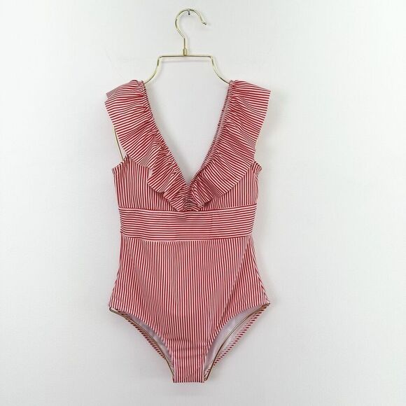 Aava Women’s Retro Red White Stripe Retro One p Piece Swimsuit - Picture 2 of 10